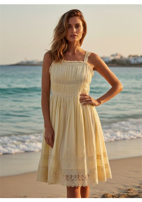 Rada Light Yellow Cotton-Blend Maxi Dress with Lace Inserts Berenice |  | 22RADALIGHT YELLOW